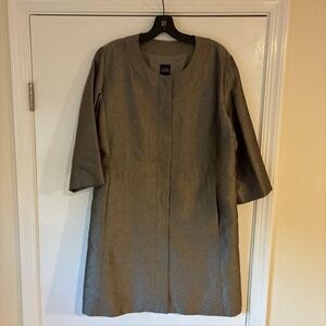 Eileen Fisher round neck long silk jacket in pewter size L NWT